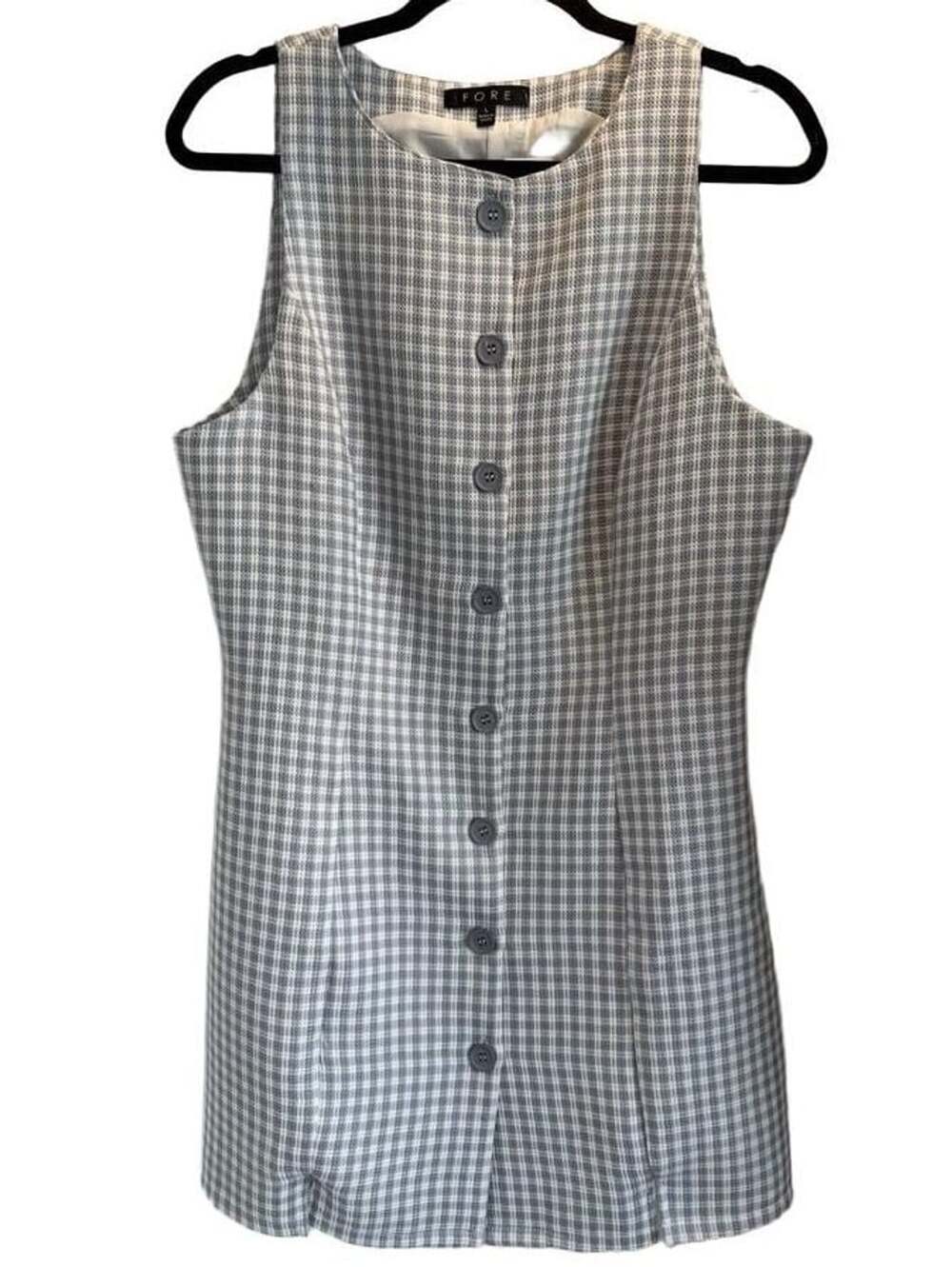 FORE Blue and White Plaid Sleeveless Button Front Mini Dress